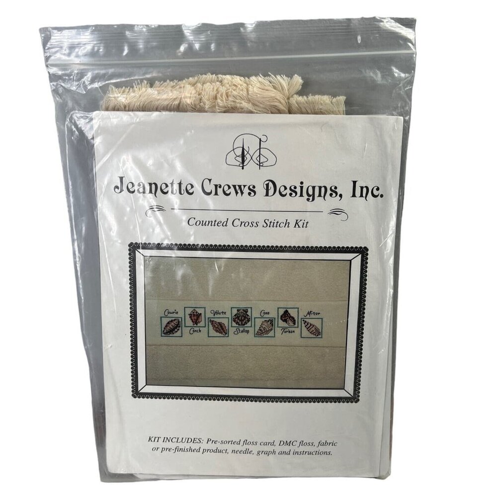 Jeanette Crews Designs Cross-Stitch Kit Seashells Kitchen Hand Towel NEW